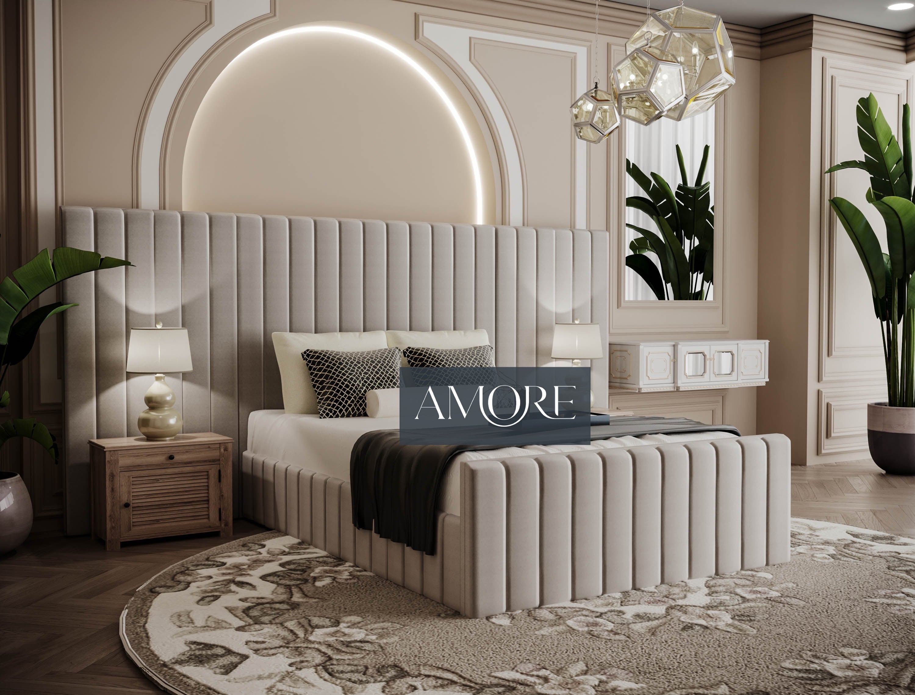 Harper Wide Headboard Panelled Stripe Bed - Amore