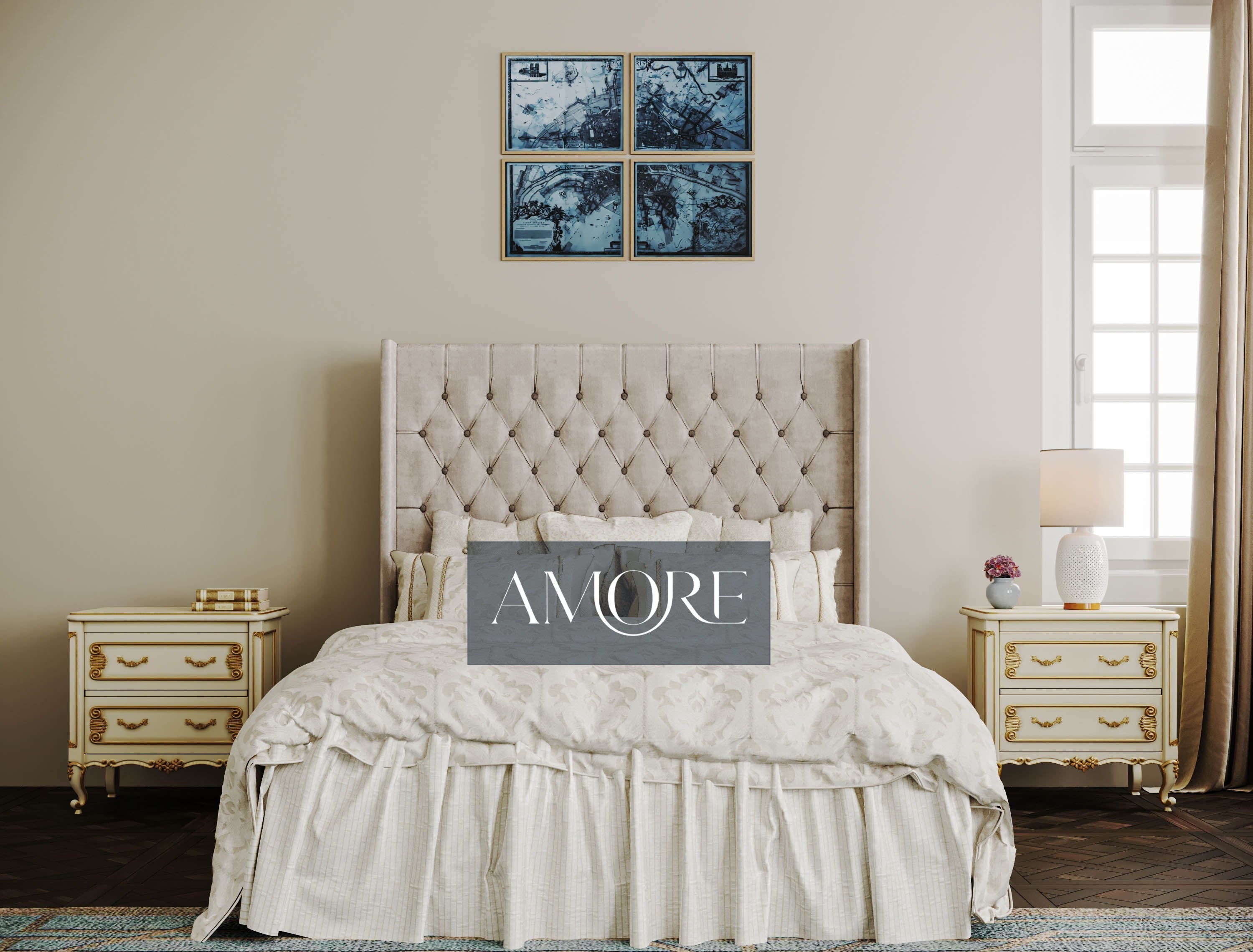 Sutton Chesterfield Upholstered Wingback Bed - Amore