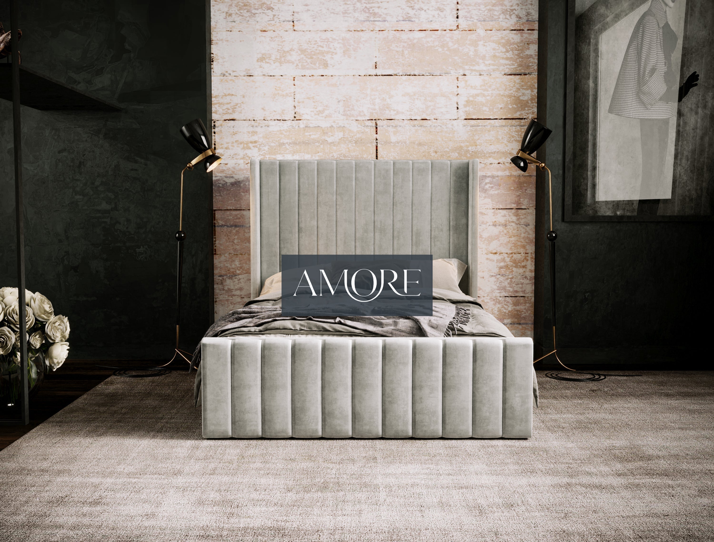 Piper Stripe Panel Lined Bed - Amore
