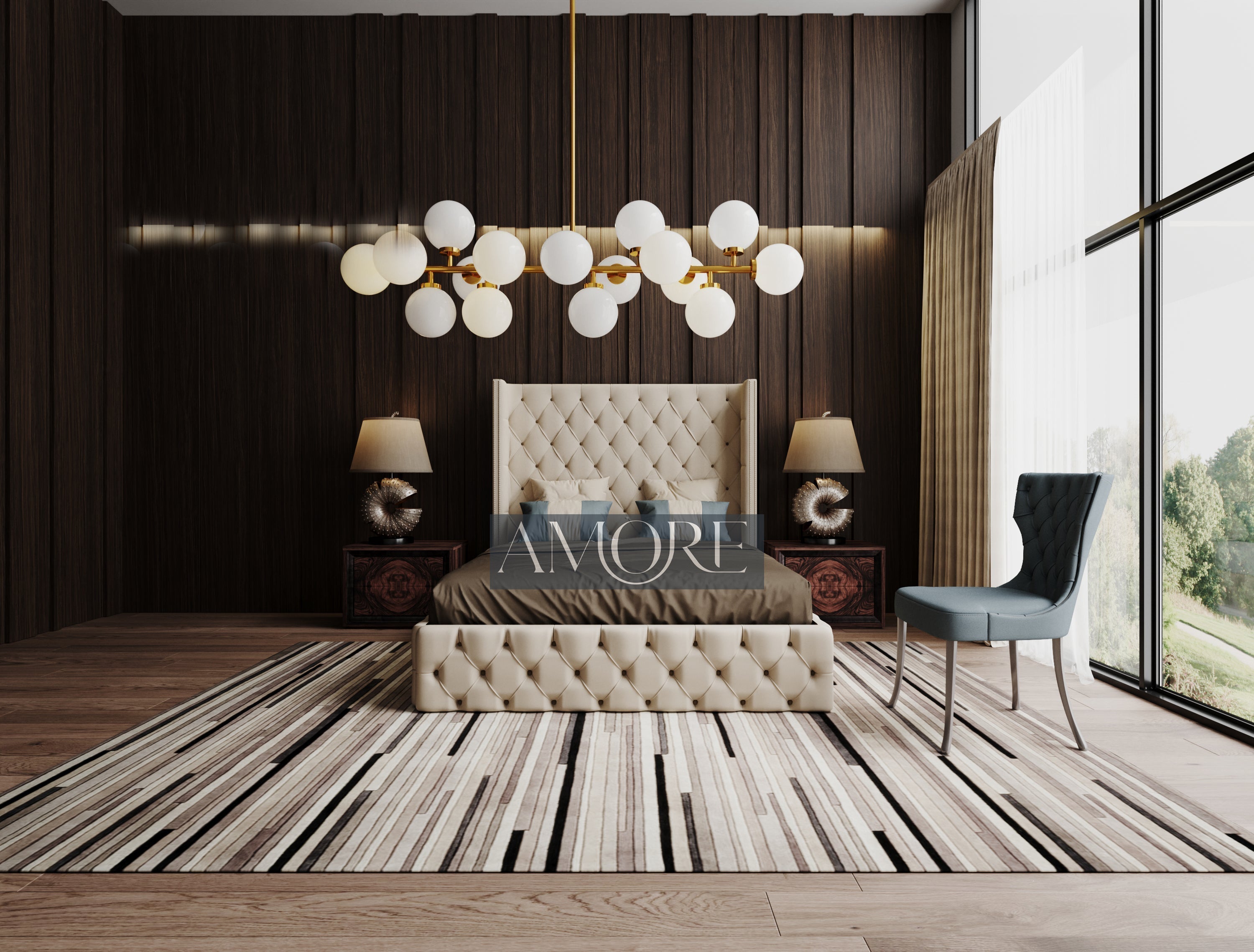 Kinsley Curve Winged Designer Bed - Amore