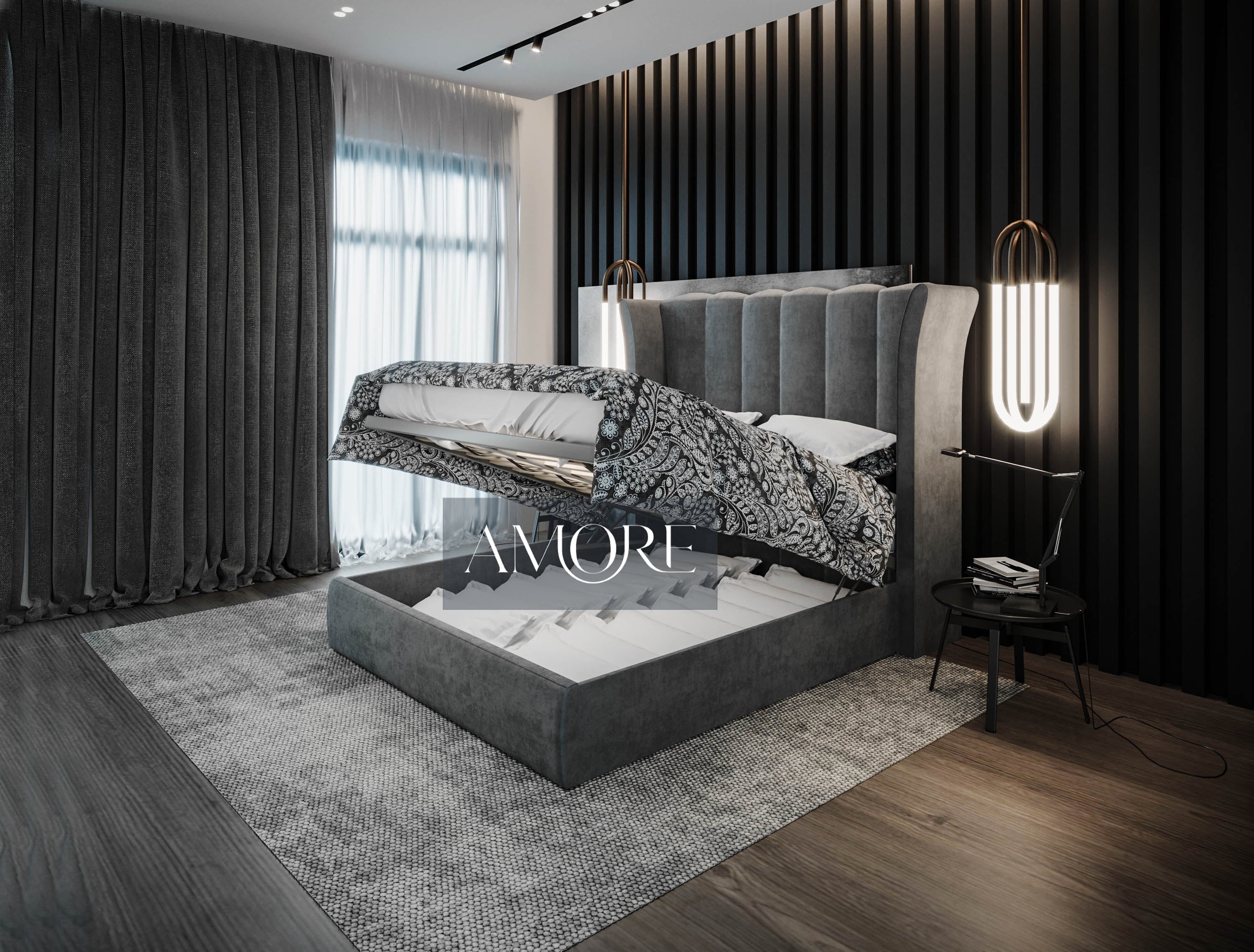 Cologne High Winged Upholstered Bed