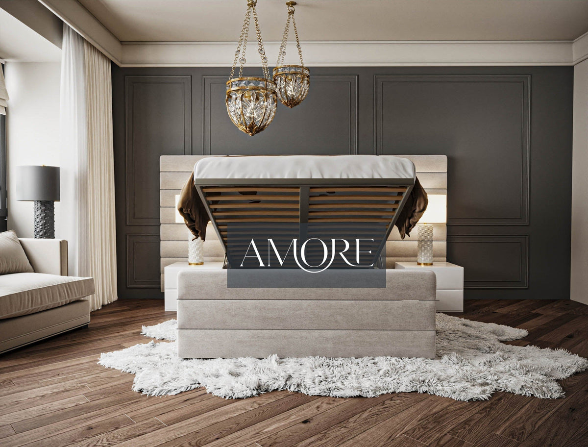 Leland Wide Headboard Upholstered Line Panel Bed - Amore