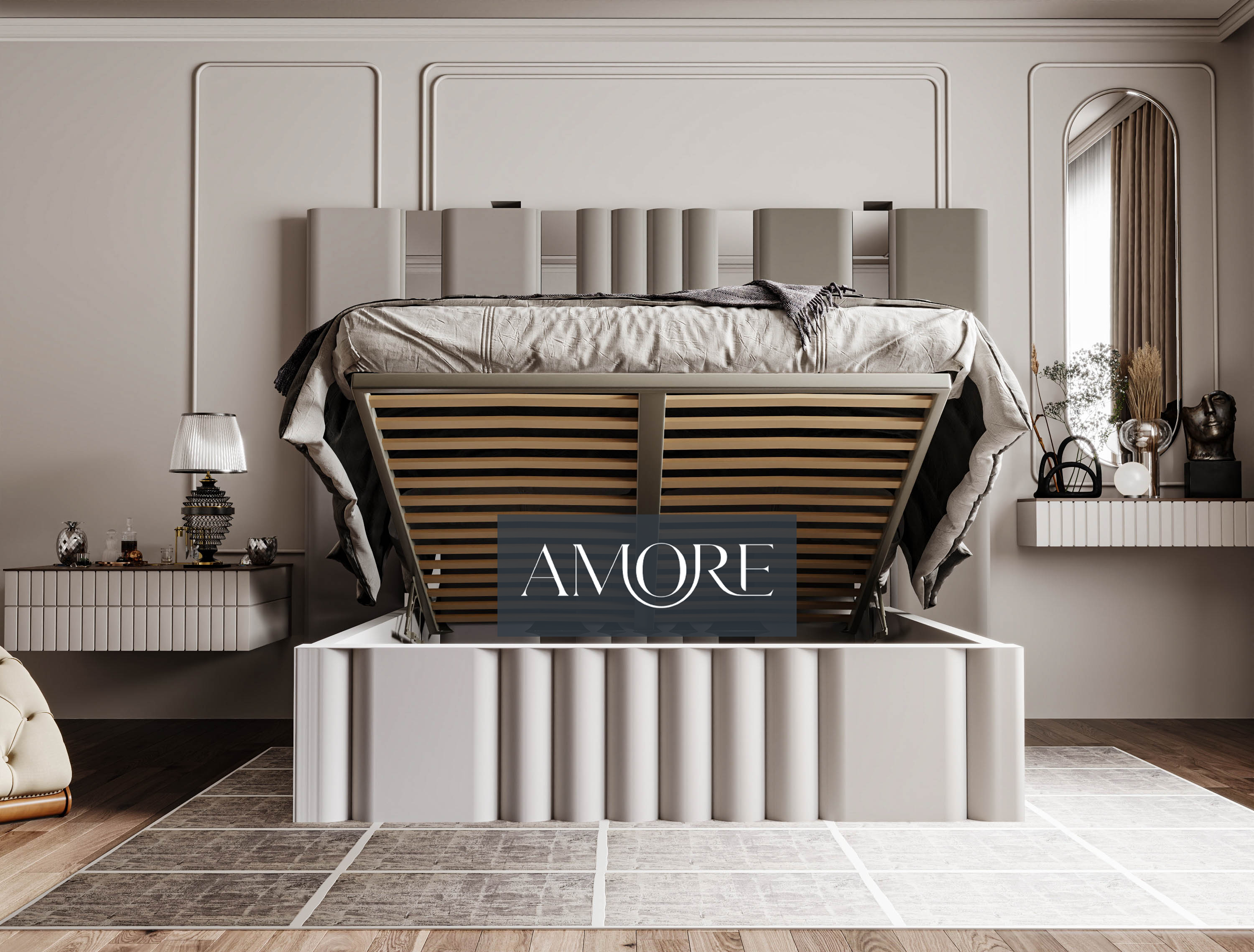Mary Hybrid Mirror Wide Extended Headboard Bed