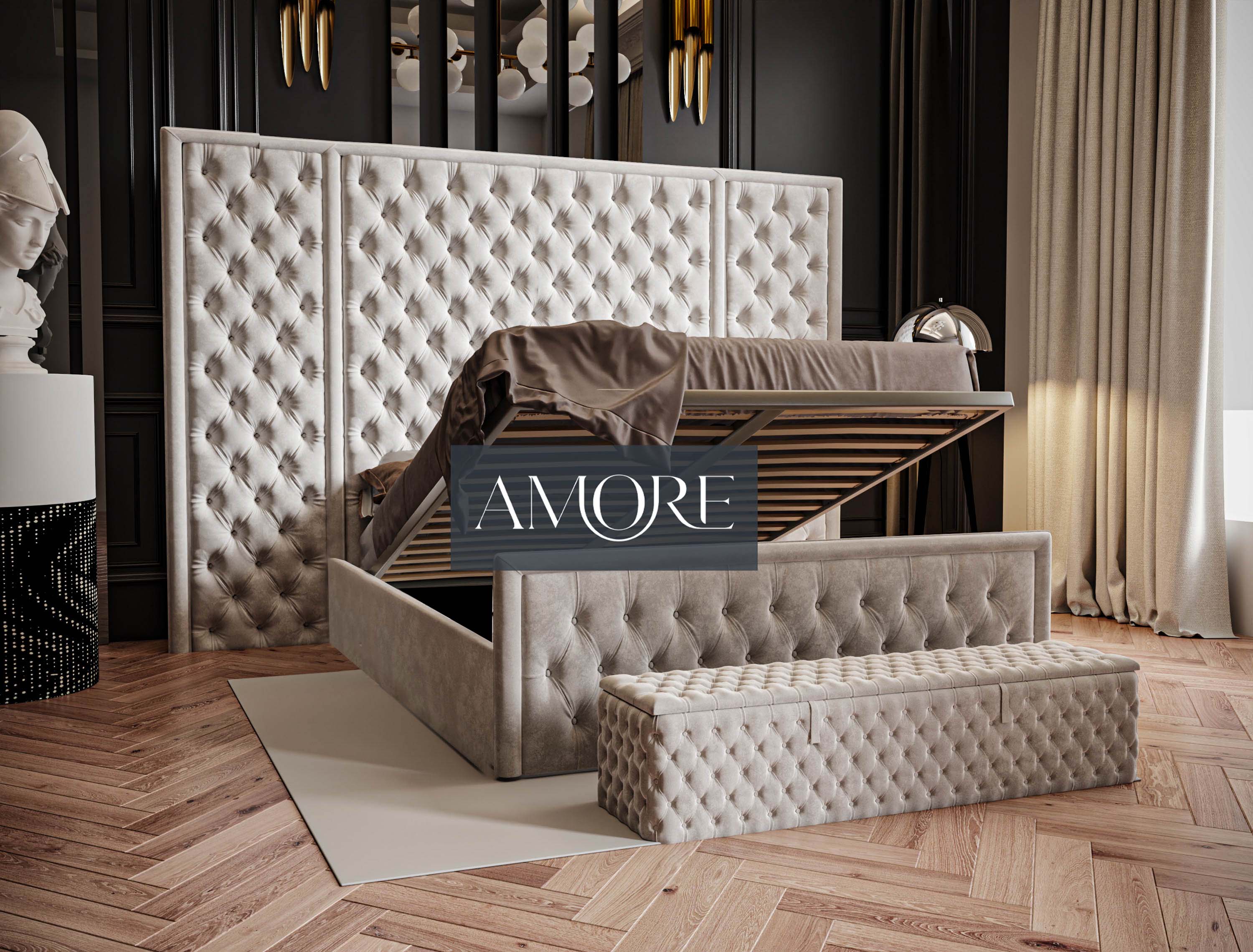 Gracey Bumber Style Wide Headboard Fabric Chesterfield Bed