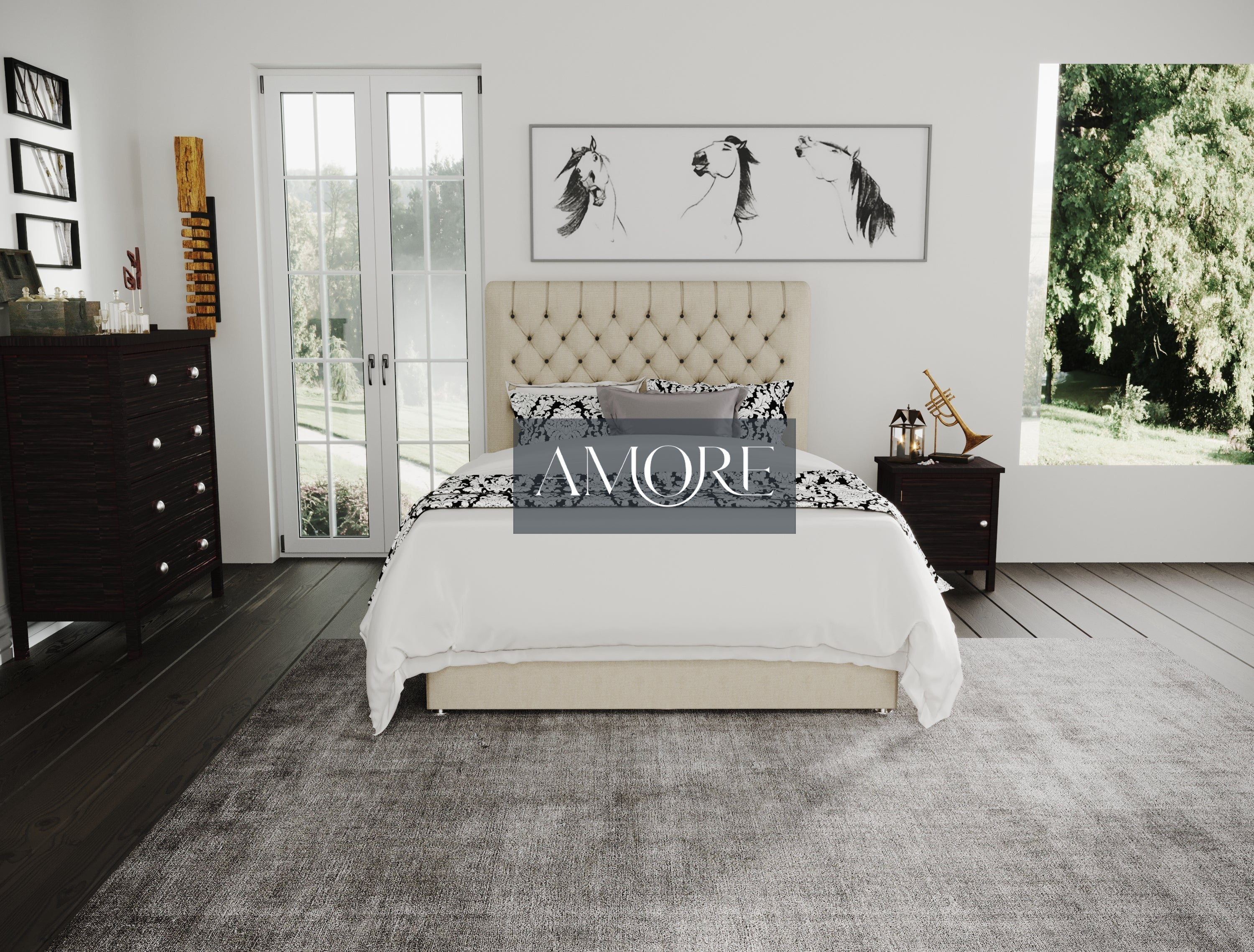 Braxton Chesterfield Sleigh Scroll Divan Ottoman Storage Bed - Amore