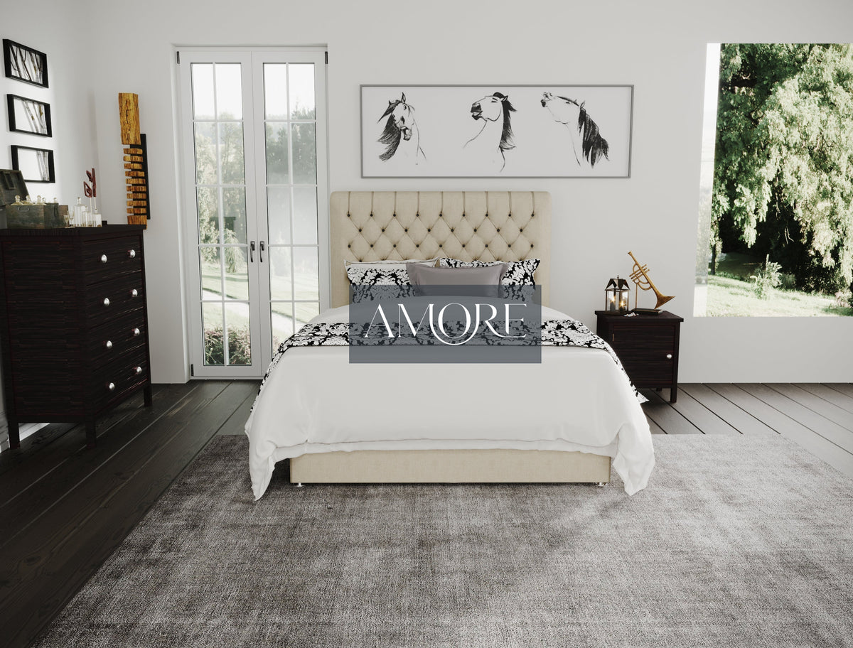 Braxton Chesterfield Sleigh Scroll Divan Ottoman Storage Bed - Amore