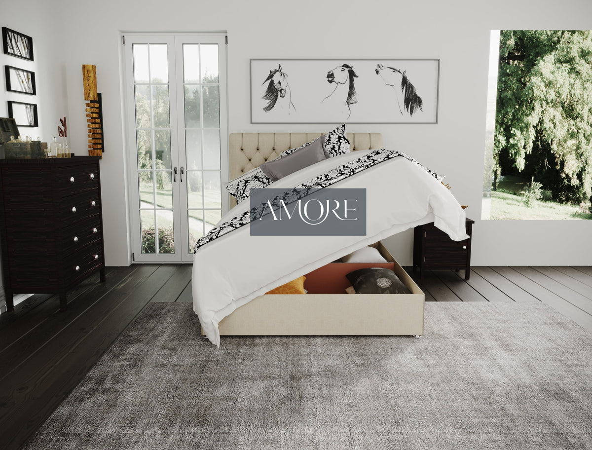 Braxton Chesterfield Sleigh Scroll Divan Ottoman Storage Bed - Amore
