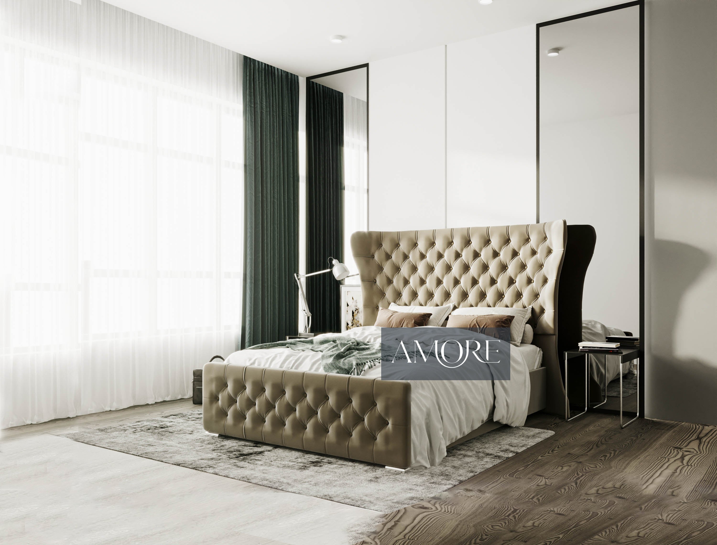 Sawyer Tall Headboard Winged Bed - Amore