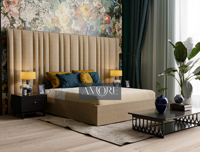 Oscar Wide Headboard Stripe Lines Linear Bed