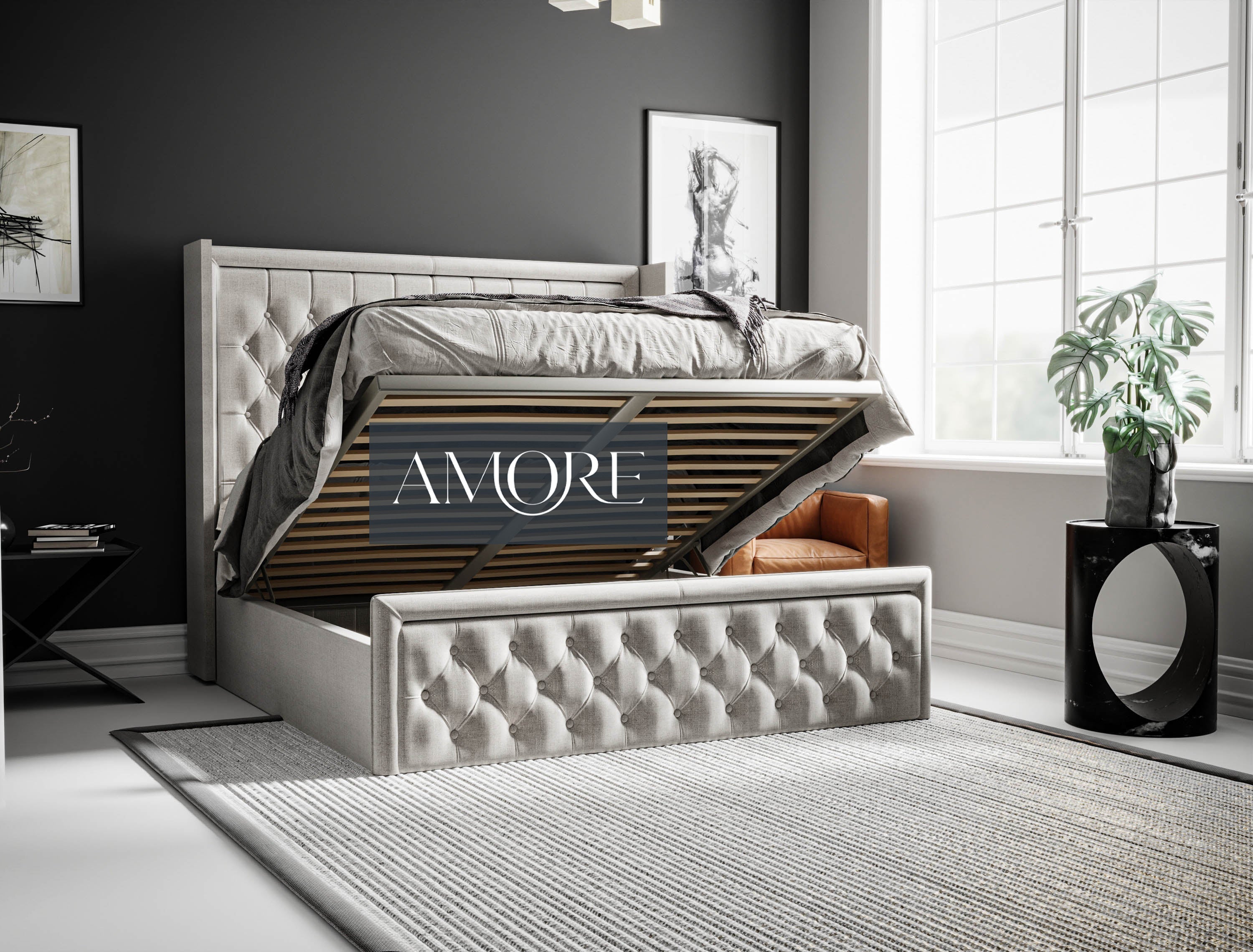 Churchill Bumber Square Wingback Bed - Amore