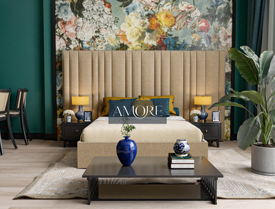 Oscar Wide Headboard Stripe Lines Linear Bed