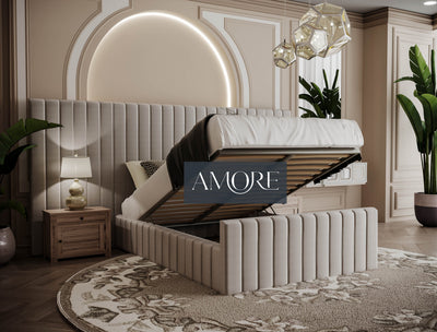 Harper Wide Headboard Panelled Stripe Bed - Amore