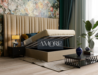 Oscar Wide Headboard Stripe Lines Linear Bed