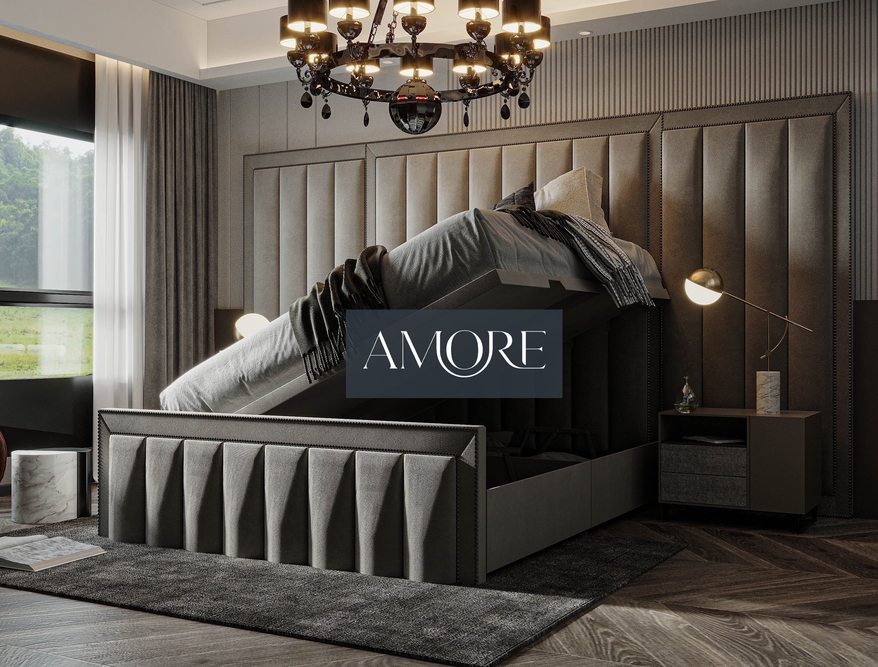 Harold Wide Headboard Divan Ottoman Platform Top Under Storage Bed, Divan Ottoman Bed, Wide Headboard Bed, Tall Headboard Bed, New Bed, Fabric Bed, Upholstered Bed, Platform top bed, Divan Bed, Underbed Storage