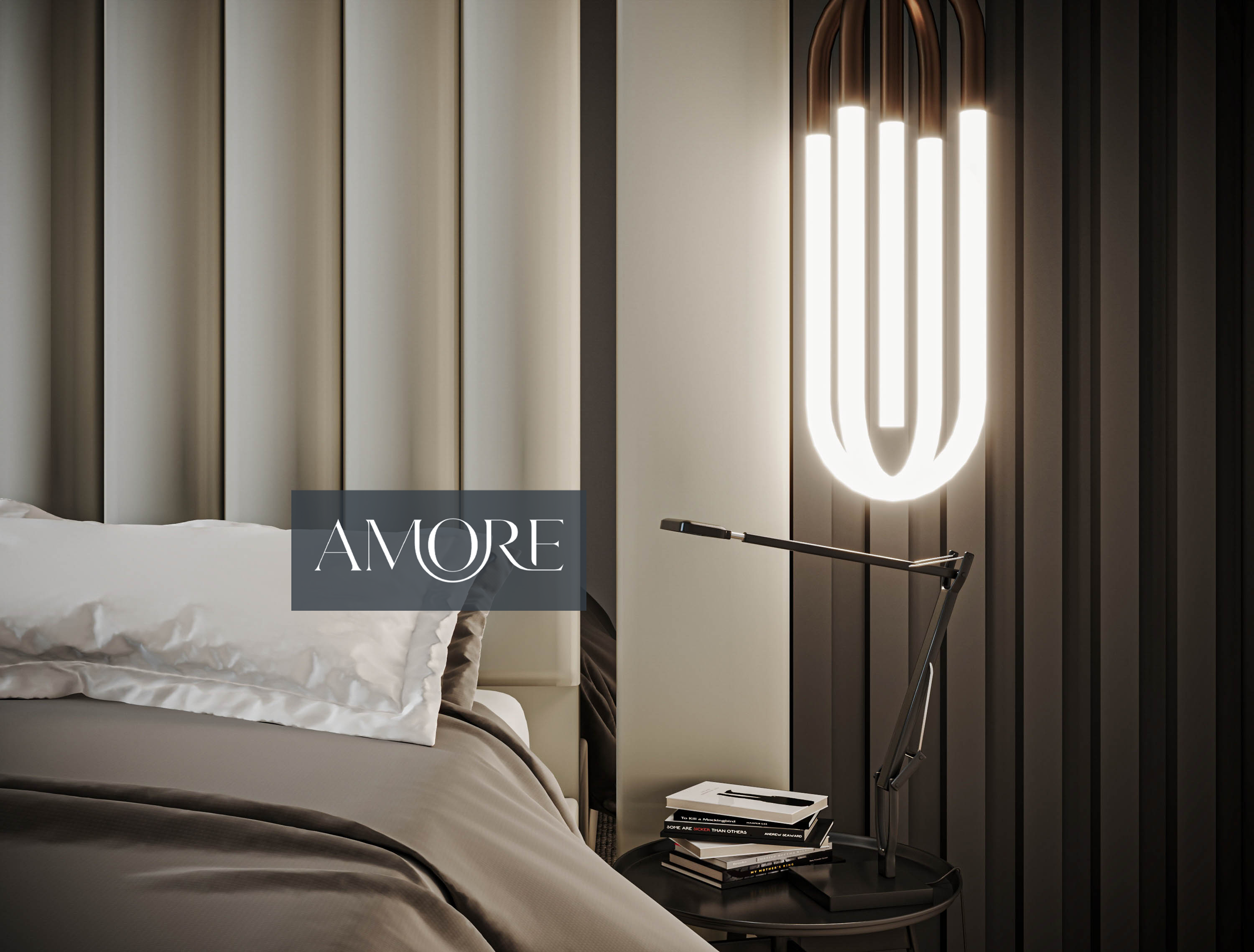 Aurora Wide Extended Headboard Mirror Stripe Panelled Bed