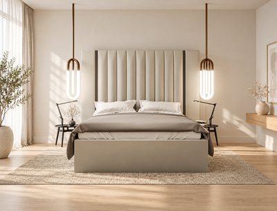 Aurora Wide Extended Headboard Mirror Stripe Panelled Bed