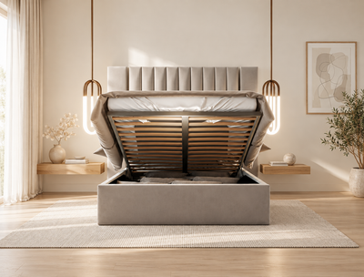 Aurora Wide Extended Headboard Mirror Stripe Panelled Bed